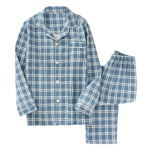 Ensemble pyjama thermique grande taille pour hommes, pantalon à manches longues en coton et double gaze pour le printemps et l'été, vêtements de nuit pour service à domicile - Product Image 2