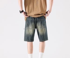 Breathable Cotton Light Wash Mid Waist Streetwear Jeans <b>Shorts</b> Wholesale Men's Vintage Straight Denim <b>Shorts</b> - Product Image 6