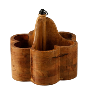 Luxury Design Wooden Cutlery Holder & Utensil Stand Premium Solid Wood Flatware Organizer <b>Caddy</b> With Brass Ring For Home & Hotel - Product Image 2