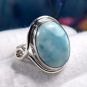 Hermoso anillo de larimar azul, plata 925, piedra preciosa, hecho a mano, anillo de lujo para ella - Product Image 4