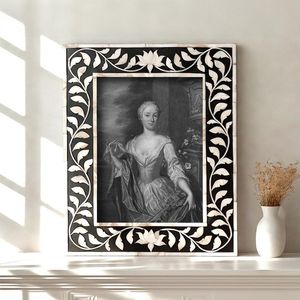 Cadre photo rectangulaire en bois fait main avec incrustation d'os, motif chevron, support photo, décoration de table, provenance Inde - Product Image 5