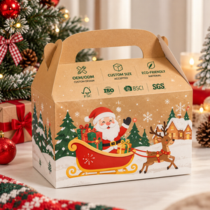 Christmas Paper Favor Boxes with Handle Custom Kraft <b>Gift</b> Packaging for Party Events - Product Image 1