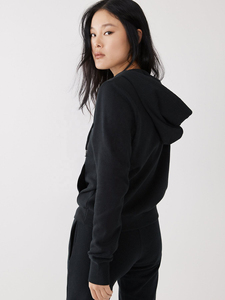 Sweat-shirt d'hiver pour femme en molleton de coton noir avec fermeture éclair, logo personnalisé, décontracté, confortable, manches longues, coupe ajustée - Product Image 2