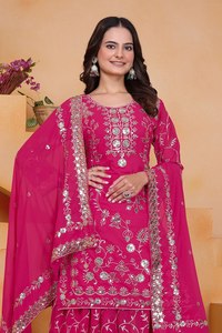 Conjunto Sharara de Lujo para Mujer con Bordado de Georgette Fox, Kurta Completamente Cosida y Dupatta con Bordado Intenso - Product Image 5