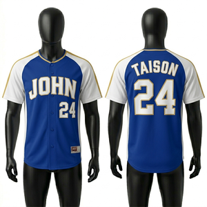 Camiseta de Béisbol para Hombre, 200 GSM, Malla de Poliéster de Alta Calidad, Transpirable, Azul y Blanca, Paneles de Manga Raglán, Logotipo Personalizado en Tela Tackle Twill - Product Image 1