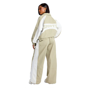 Trendy Custom Women’s Neutral Tone Windbreaker Tracksuit <b>Lightweight</b> Nylon Sports OEM Streetwear <b>Jacket</b> & Wide Leg Pants Hoodies - Product Image 2