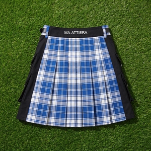 Kilt utilitaire écossais bleu et blanc à carreaux pour homme, avec poches cargo et sangles à boucle réglables, tenue de travail personnalisée - Product Image 6