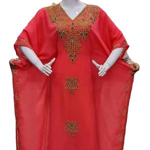 Dubaï 2024 Belle rouge traditionnelle musulmane Caftan design marocain avec perles de pierre à la main travail Farasha Kaftan Dress - Product Image 1
