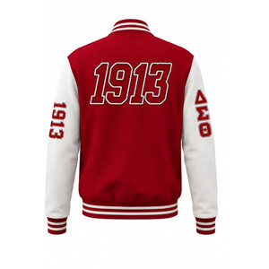เสื้อแจ็คเก็ตวาร์ซิตี้ Delta Sigma Theta สีแดงขาว ปักตัวอักษร 1913 โลโก้บทประเพณี  สำหรับผู้ชาย สไตล์พรีปปี้ - Product Image 3