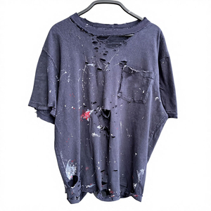 เสื้อยืดสไตล์สตรีทแวร์แบบเรียบ โลโก้ดีไซน์ขาดๆ ทรงปกติ ผ้าฝ้าย 100% ทรงเข้ารูปสำหรับผู้ชาย คุณภาพสูง ป้องกันการยับ - Product Image 4