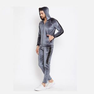 WARPRO INDUSTRY Men's Gray Velvet Tracksuit <b>Hooded</b> Full <b>Zip</b> Solid Color Casual Sportswear Side Pockets Winter Wear Midweight - Product Image 4