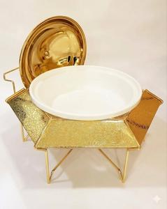 Calentador de comida tipo chafing dish de metal dorado de lujo con tapa y base para combustible para uso en restaurantes a precio económico - Product Image 3
