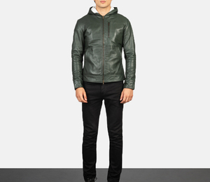 <b>Men's</b> High Quality Genuine Leather Hooded Biker <b>Jacket</b> <b>Long</b> Sleeve Winter Motorcycle Windproof Eco-Friendly OEM Service Front - Product Image 1