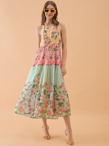Robe Maxi Évasée Multicolore à Imprimé Floral et Dos Nu, Préférée des Femmes, pour Usage Quotidien, Décontracté et Domestique, à Prix de Gros - Product Image 4