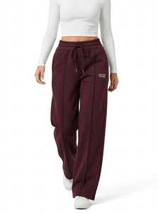 ONETEN APPAREL Pantalones Deportivos Anchos Color Borgoña para Mujer, Cintura Elástica con Cordón, Bolsillos Laterales, Joggers Casuales - Product Image 5