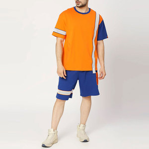 Econex Sports Men's Sporty Two-Piece <b>Set</b> Color Blocking Breathable Polyester T-Shirt Shorts Quick Dry <b>Knitted</b> Letter Pattern - Product Image 1