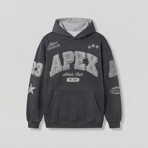 Sudadera con Capucha Oversize Gris para Hombre, Bordada, Estilo Urbano, Sudadera de Forro Polar Personalizada, Ropa OEM - Product Image 1