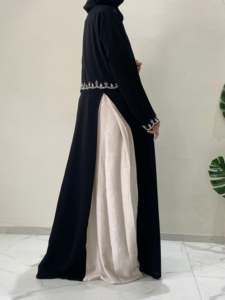 Best Selling Handmade <b>Black</b> Embroidered Cuff Abaya Regular Fit <b>Long</b> <b>Sleeve</b> Floor Length Eid Breathable Middle East <b>Dress</b> Women - Product Image 4