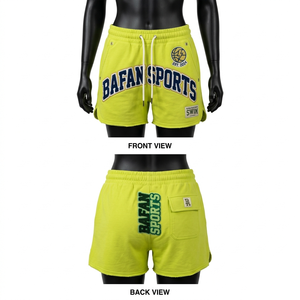 Shorts <span class=keywords><strong>de</strong></span> <span class=keywords><strong>bain</strong></span> pour femmes en coton polyester 180 GSM <span class=keywords><strong>de</strong></span> haute qualité, vert néon, toucher doux, taille élastique, logo brodé. - Product Image 4