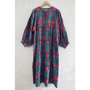 Vestido de Verano de Algodón con Estampado de Bloques para Mujer, Hecho a Mano, Estilo Boho, Vestido Largo con Estampado Floral - Product Image 1