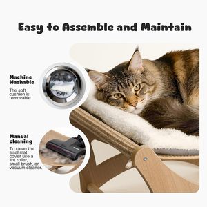 Wooden Elevated Cat <b>Beds</b> with Natural Sisal Scratching Mat, with Removable Soft Cushion, Cats Scratching <b>Beds</b> with Wood <b>Frames</b> - Product Image 4