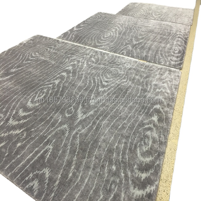 Handmade Tibetan Grey Wool Silk Solid Color Area Rug Embroidered Living Room Office Ready Ship Plush Pile Kumar Washable