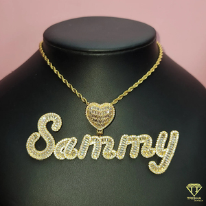 <b>Custom</b> " Sammy " <b>Name</b> Pendant <b>Necklace</b> Gold Iced Out Lab Grown Diamond Heart Hip Hop Jewelry Gift - Product Image 3