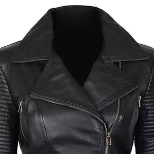 Women's Genuine <b>Leather</b> Biker <b>Jacket</b> Black Full Sleeve Zipper Closure Moto Style Autumn Wear European American women's <b>jacket</b> - Product Image 4