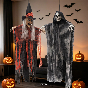Nouvelle décoration suspendue d'Halloween de 3 pieds : Fantôme, Dieu de la Mort effrayant, Sorcière Épouvantail, pour la mise en scène de maison hantée et de fête - Product Image 3