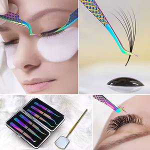 Ensemble de pinces à cils de précision en acier inoxydable avec finition arc-en-ciel et pointes dentelées pour une application détaillée des cils - Product Image 2