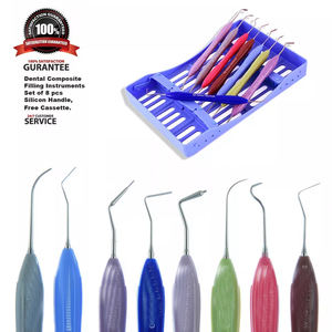 Kit d'instruments manuels pour composites dentaires 8 pièces, manche en silicone, cassette offerte, plusieurs couleurs, Classe I, certifié CE, 3 mors - Product Image 6