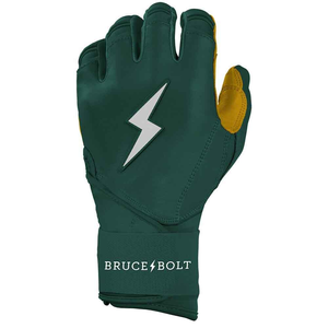 BRUCE BOLT Premium Leather Batting <b>Gloves</b>-Dark Green Gold Professional <b>Baseball</b> Softball Gear Secure Wrist Support Left-handed - Product Image 3