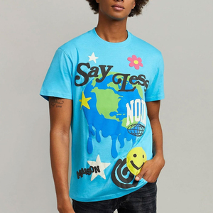 T-shirt en coton à manches courtes bleu clair imprimé pour homme, col rond, jersey décontracté, coupe classique, pour tous les jours - Product Image 6