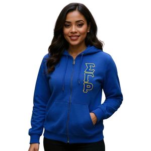 Sudadera con capucha pesada de forro polar con cremallera completa Sigma Gamma Rho, azul, con 3 letras, para mujer, informal, ropa universitaria griega, personalizada - Product Image 2