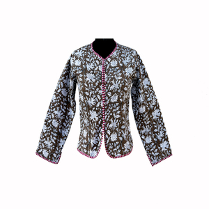 Veste en polaire réversible imprimée style vintage, motif floral indien, en coton, pour filles et femmes, manteau court d'hiver - Product Image 1