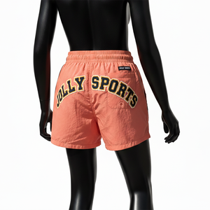 กางเกงว่ายน้ำผู้หญิง ผ้าไนลอนทาสลันคุณภาพสูง 110 GSM สีพีชสำหรับฤดูร้อน พร้อมโลโก้ปัก - Product Image 5