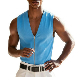 Custom Logo Men's Full Zip Tank <b>Top</b> Wholesale Stylish Streetwear Fashion Casual Wear Sleeveless High Quality Tank <b>Tops</b> For Men - Product Image 1
