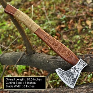 Custom Viking Axe Handmade Hand Forged Hatchet Norse <b>Style</b> Steel <b>Head</b> Wooden Handle Bushcraft Camping OEM ODM Manufacturer - Product Image 2