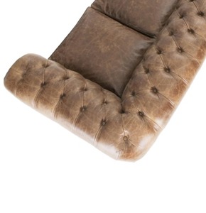 Vintage 3 Seater Chesterfield <b>Sofa</b> in Genuine Leather with Quilted Design Rolled Arms Solid Wood Base Luxury Lounge Furniture - Product Image 6