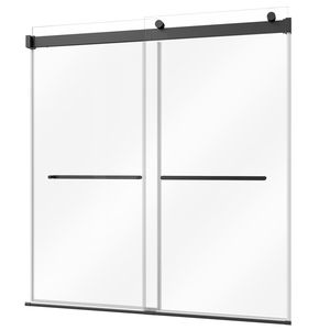 Porte de douche coulissante sans cadre 60"W x 60"H noire en verre trempé transparent de 5/16" pour baignoire à double coulissement - Product Image 1