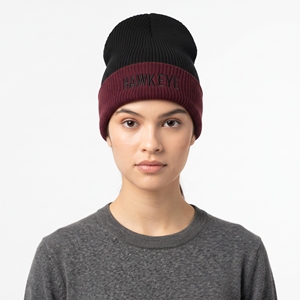 Hawkeye Embroidered Beanie Hat Black and Burgundy Knit <b>Winter</b> <b>Cap</b> Unisex Casual Style for Adults 56-58CM - Product Image 1