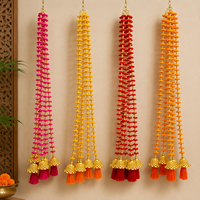 Guirlande décorative colorée Art Déco perlée à suspendre à la porte, avec clochettes dorées et pompons, pour Diwali, anniversaire, mariage, décoration intérieure