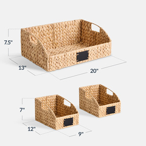 Eco Friendly Water Hyacinth Pantry Storage <b>Basket</b> With Label Holder <b>Wicker</b> Organizer Bin For Food Snack Kitchen Shelf Home Decor - Product Image 2