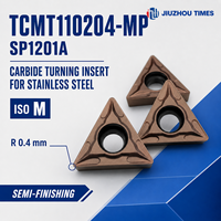 Plaquette de tournage interne en carbure de tungstène revêtue PVD JiuzhouTimes TCMT110204-MP SP1201A pour acier inoxydable, pour tour CNC
