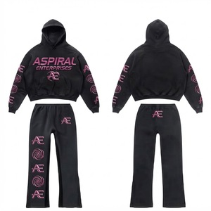Survêtement athlétique 450 GSM avec veste à capuche zippée et pantalon de survêtement long coupe ample en coton unisexe pour adulte – Collection automne streetwear - Product Image 1