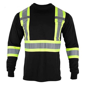 Chemise de sécurité à manches longues haute visibilité, bande réfléchissante, respirante, t-shirt noir, vêtements de travail industriels et de construction avec poche - Product Image 2