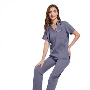 Unisex Scrubs Uniforms Sets Washable Breathable Stretch Spandex Anti Wrinkle V Neck Seamless Fusing <b>for</b> Hospital - Product Image 1