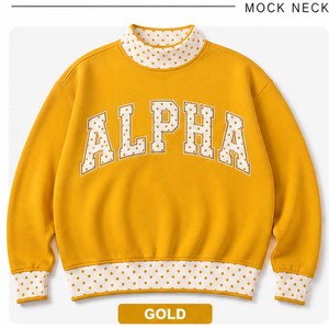 Alpha Vintage <b>Mock</b> <b>Neck</b> Crew <b>Neck</b> Cotton Fleece Sweatshirt Women Men Ladies Unisex Tackle Twill Chenille Greek Sorority Wear - Product Image 5