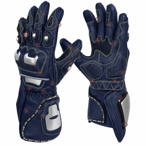 Gants de moto en cuir de vachette véritable très résistants, tendance, avec manchette longue, pour la protection, le motocross, la course et le cyclisme - Product Image 1