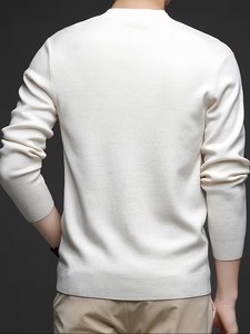 Nouveau pull en maille pour homme automne/hiver, col rond, doublé, brodé, à simple boutonnage, manches longues, couleur unie, col côtelé - Product Image 2